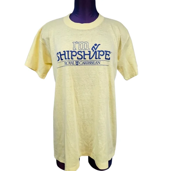 Vintage 80s Royal Caribbean I'm Shipshape Single Stitch Yellow T-Shirt Large C5 - Picture 2 of 10